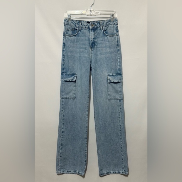 Amy & Ivy Wide Leg Cargo Jeans​ High Rise Light Wash Blue Denim Baggy Size 26 - Picture 13 of 14
